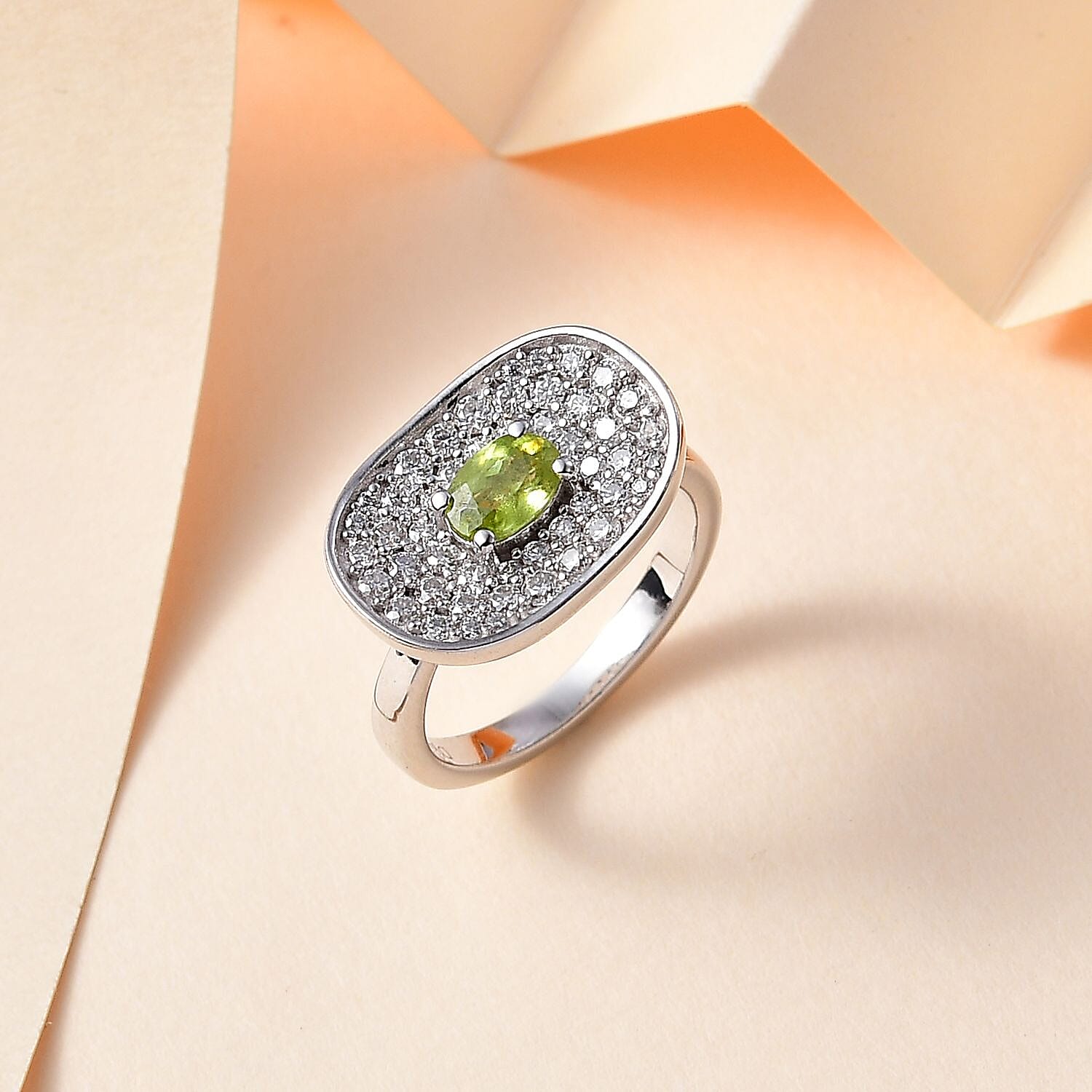 Premium Sphene and Moissanite Ring in Rhodium Over Sterling Silver (Size 10.0) 1.25 ctw