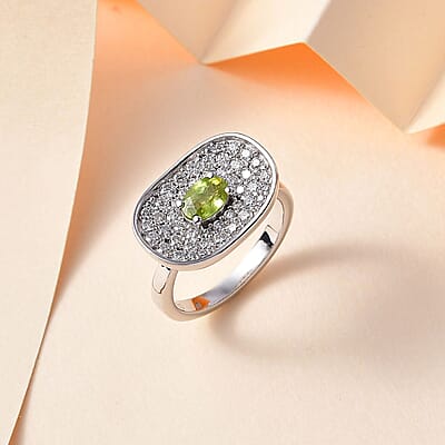 Premium Sphene and Moissanite Ring in Rhodium Over Sterling Silver (Size 10.0) 1.25 ctw