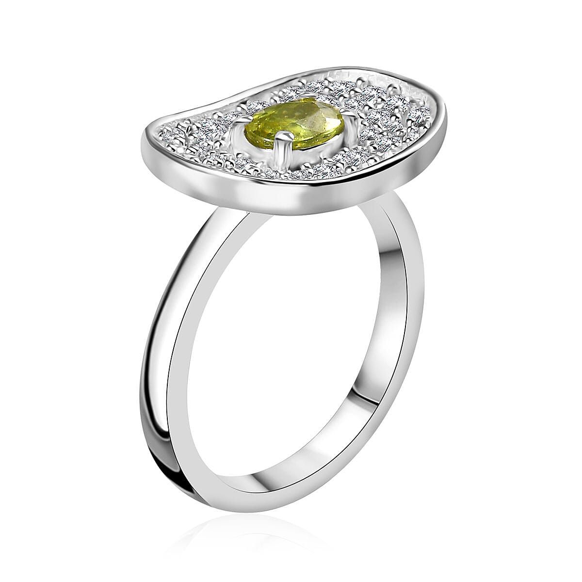 Premium Sphene and Moissanite Ring in Rhodium Over Sterling Silver (Size 10.0) 1.25 ctw