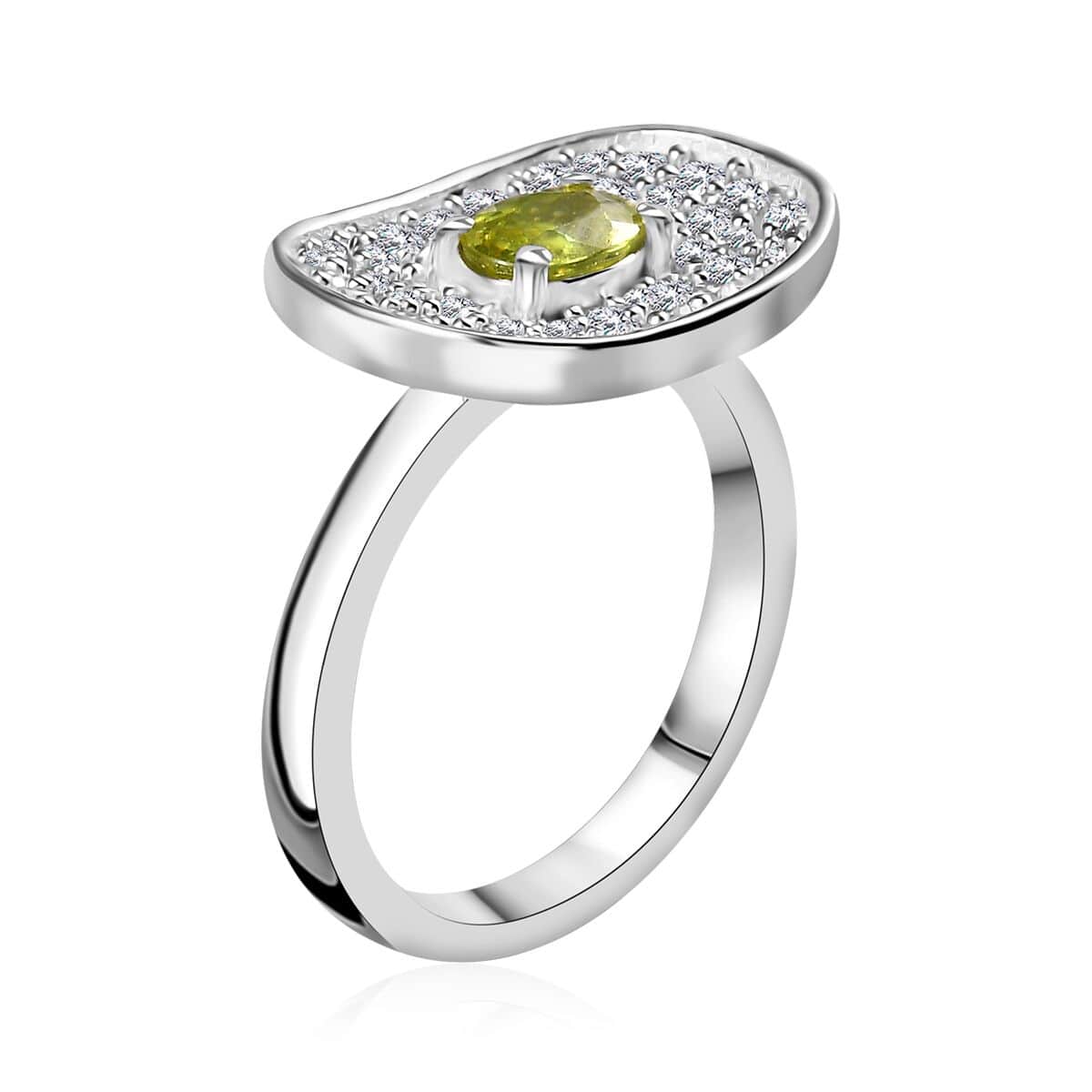 Premium Capelinha Sphene and Moissanite Ring in Rhodium Over Sterling Silver (Size 10.0) 1.25 ctw image number 3