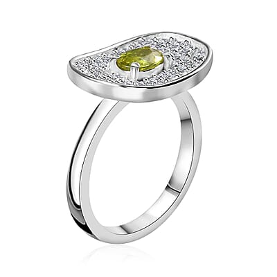 Premium Sphene and Moissanite Ring in Rhodium Over Sterling Silver (Size 10.0) 1.25 ctw