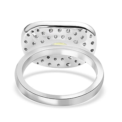 Premium Sphene and Moissanite Ring in Rhodium Over Sterling Silver (Size 10.0) 1.25 ctw