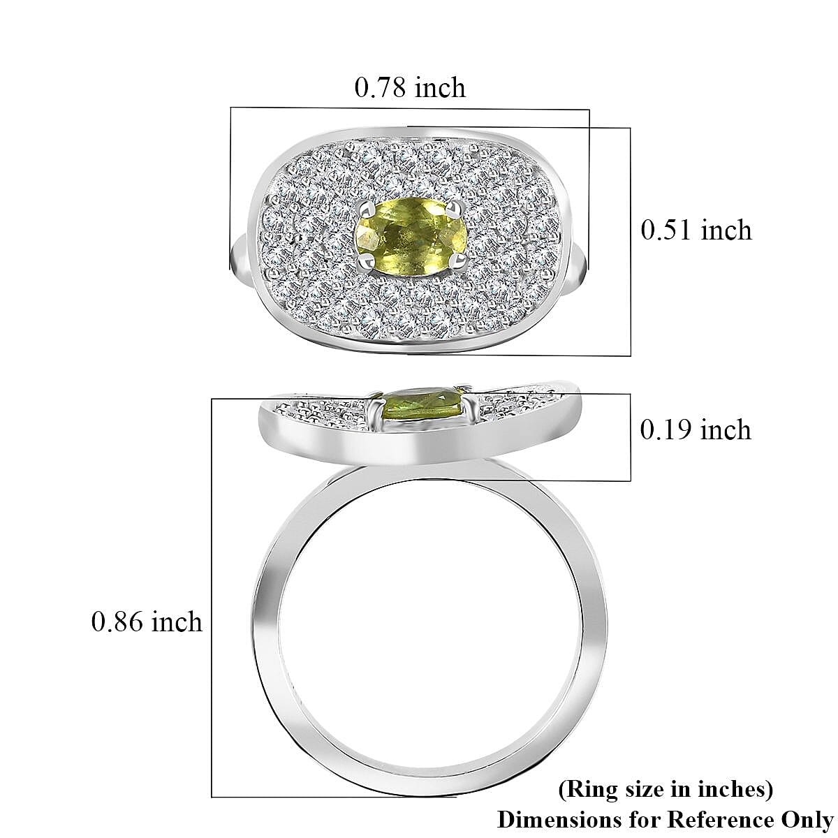 Premium Sphene and Moissanite Ring in Rhodium Over Sterling Silver (Size 10.0) 1.25 ctw