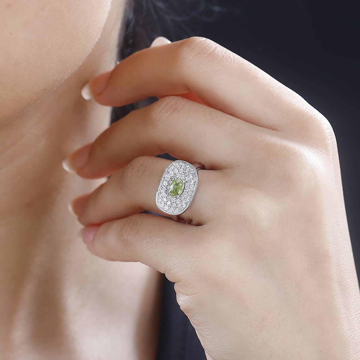 D'Joy Premium Sphene and Moissanite Ring in Rhodium Over Sterling Silver (Size 9.0) 1.25 ctw image number 2