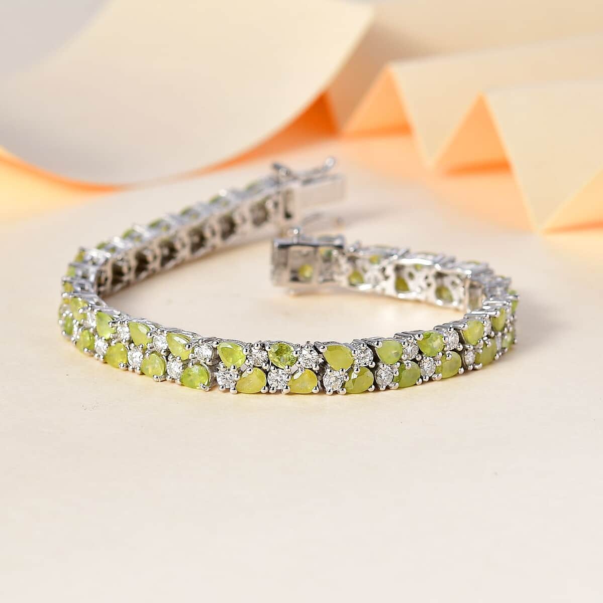 Premium Sphene and Moissanite Bracelet in Rhodium Over Sterling Silver (6.50 In) 12.80 ctw image number 1