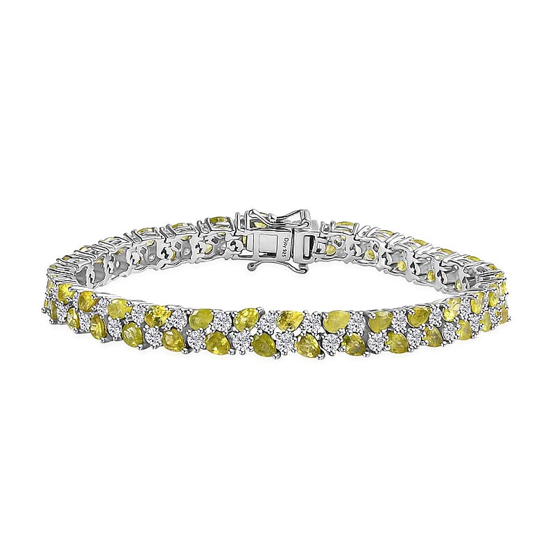 D'Joy Premium Sphene and Moissanite Bracelet in Rhodium Over Sterling Silver (7.25 In) 13.50 ctw