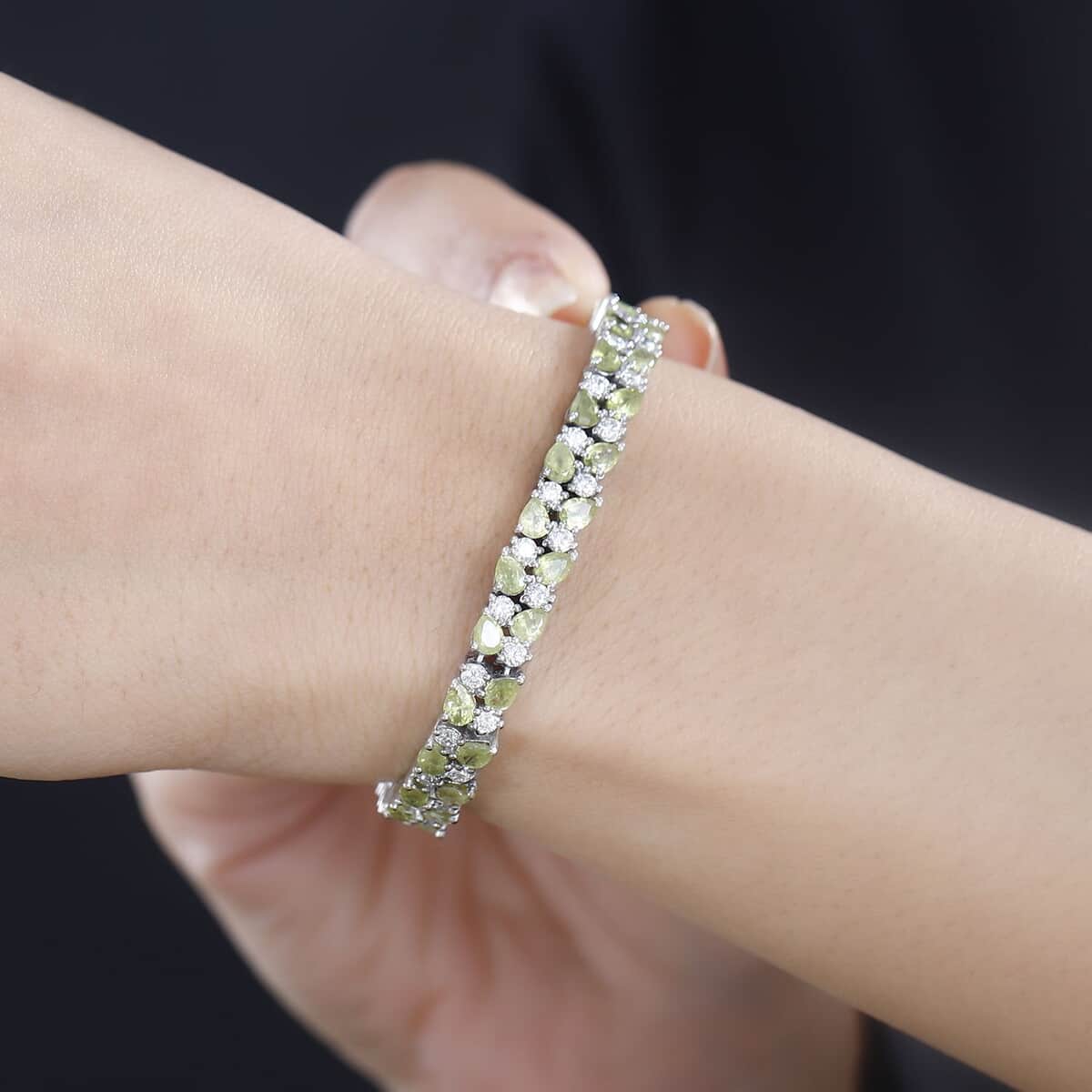 Premium Sphene and Moissanite Bracelet in Rhodium Over Sterling Silver (7.25 In) 13.50 ctw image number 1