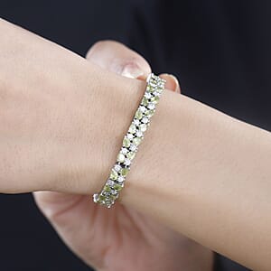 D'Joy Premium Sphene and Moissanite Bracelet in Rhodium Over Sterling Silver (7.25 In) 13.50 ctw