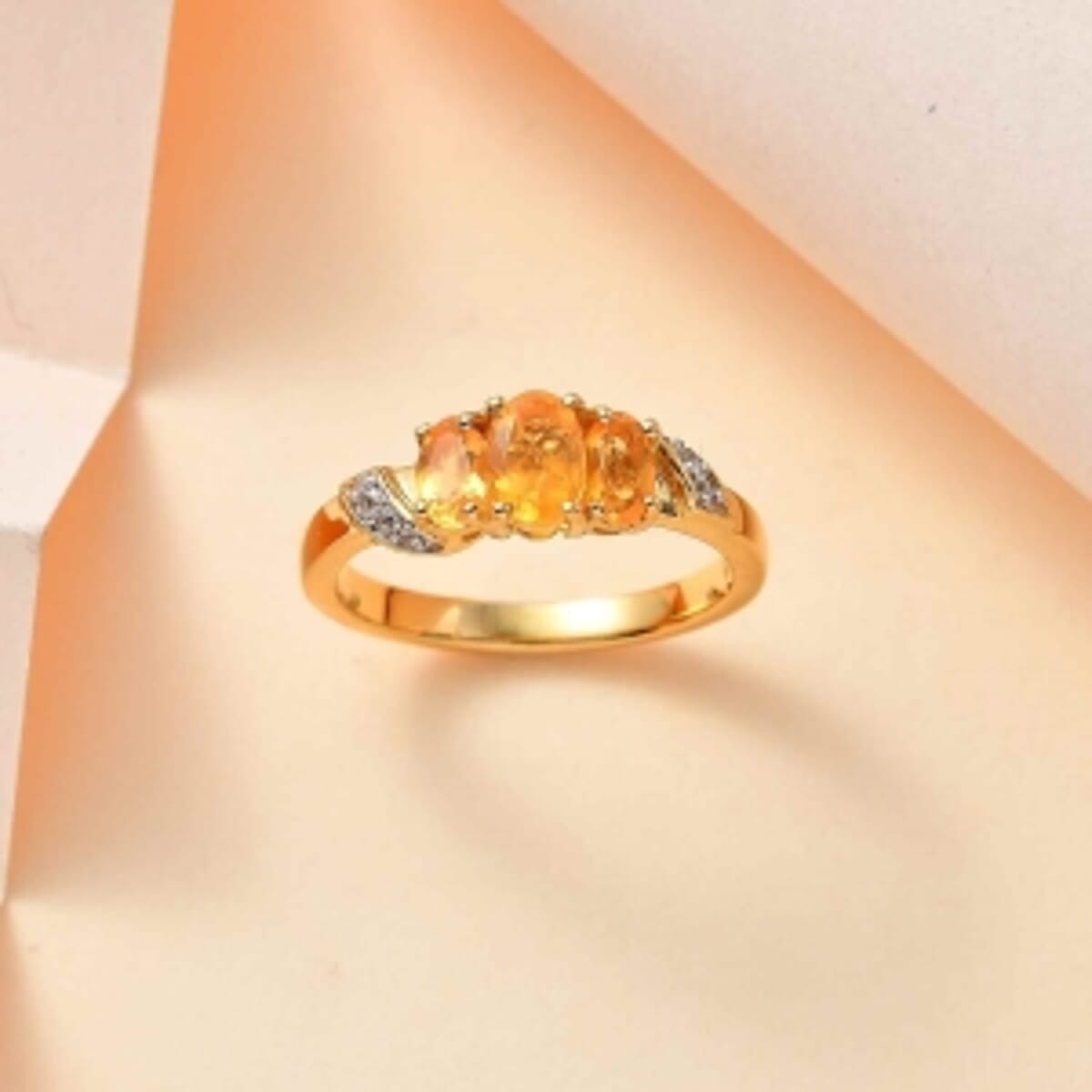 Fire Opal and White Zircon 0.70 ctw Ring in 18K Vermeil Yellow Gold Over Sterling Silver (Size 9.0) image number 1