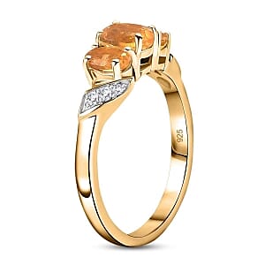 Fire Opal and White Zircon 0.70 ctw Ring in 18K Vermeil Yellow Gold Over Sterling Silver (Size 9.0)
