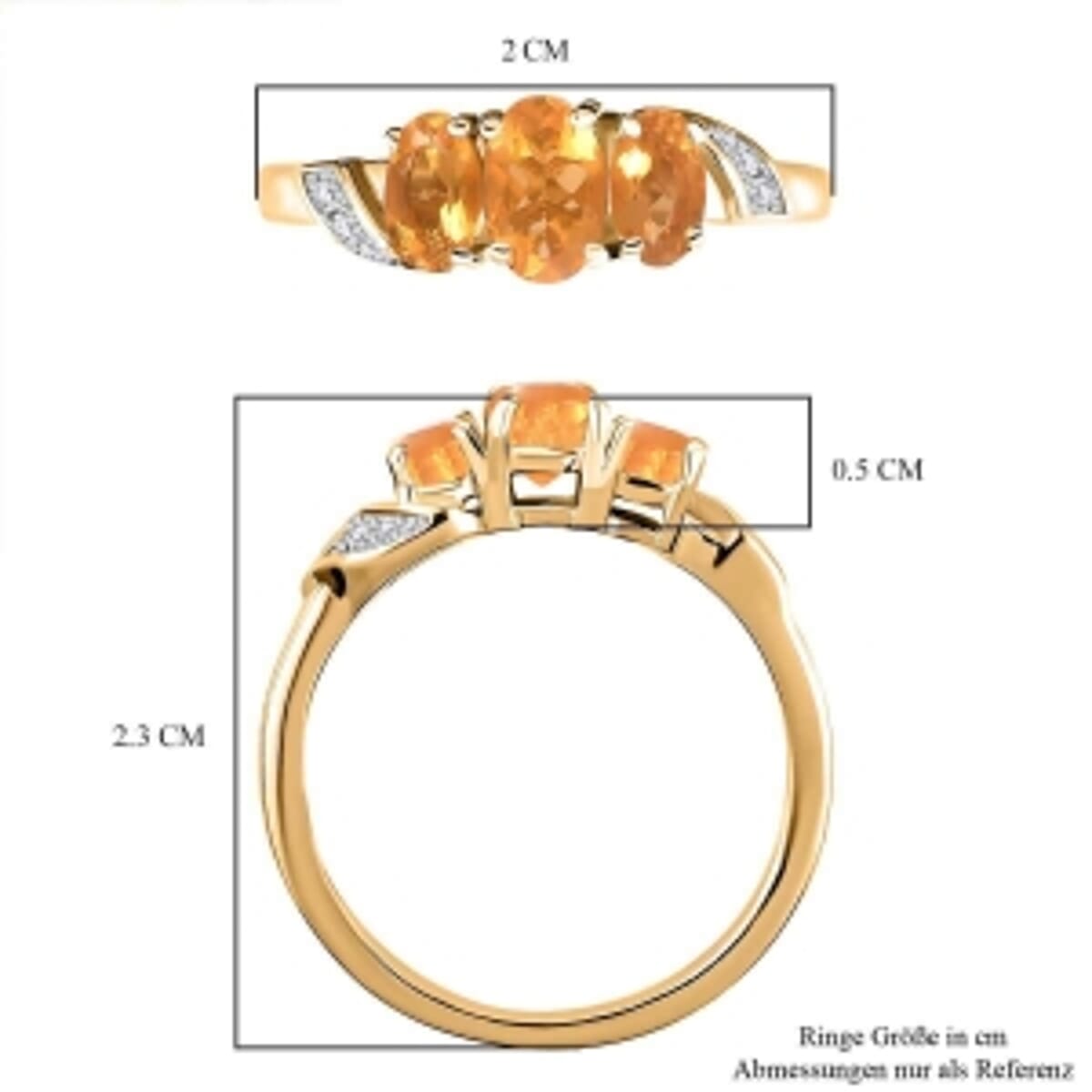 Fire Opal and White Zircon 0.70 ctw Ring in 18K Vermeil Yellow Gold Over Sterling Silver (Size 9.0) image number 6