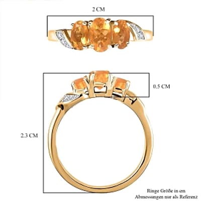 Fire Opal and White Zircon 0.70 ctw Ring in 18K Vermeil Yellow Gold Over Sterling Silver (Size 9.0)