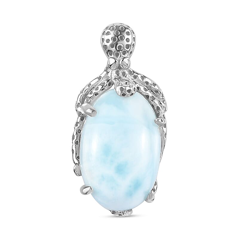 Larimar 5.15 ctw Pendant without Chain in Platinum Over Sterling Silver