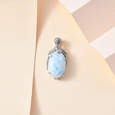 Larimar 5.15 ctw Pendant without Chain in Platinum Over Sterling Silver