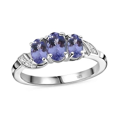 Tanzanite and White Zircon 0.88 ctw Ring in Rhodium Over Sterling Silver (Size 10.0)