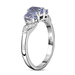 Tanzanite and White Zircon 0.88 ctw Ring in Rhodium Over Sterling Silver (Size 10.0)
