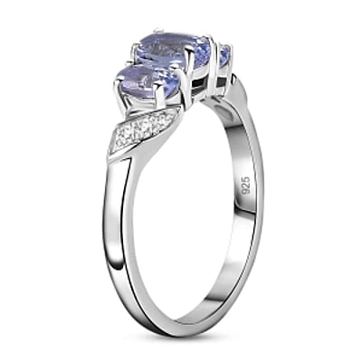 Tanzanite and White Zircon 0.88 ctw Ring in Rhodium Over Sterling Silver (Size 10.0)