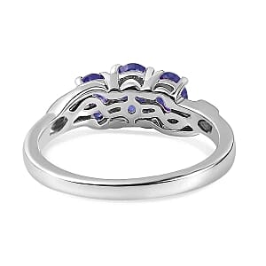 Tanzanite and White Zircon 0.88 ctw Ring in Rhodium Over Sterling Silver (Size 10.0)