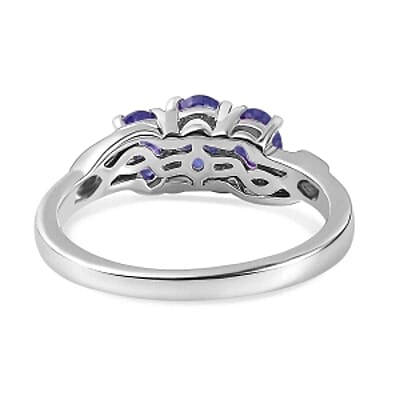 Tanzanite and White Zircon 0.88 ctw Ring in Rhodium Over Sterling Silver (Size 10.0)