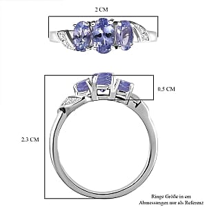 Tanzanite and White Zircon 0.88 ctw Ring in Rhodium Over Sterling Silver (Size 10.0)