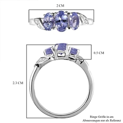 Tanzanite and White Zircon 0.88 ctw Ring in Rhodium Over Sterling Silver (Size 10.0)