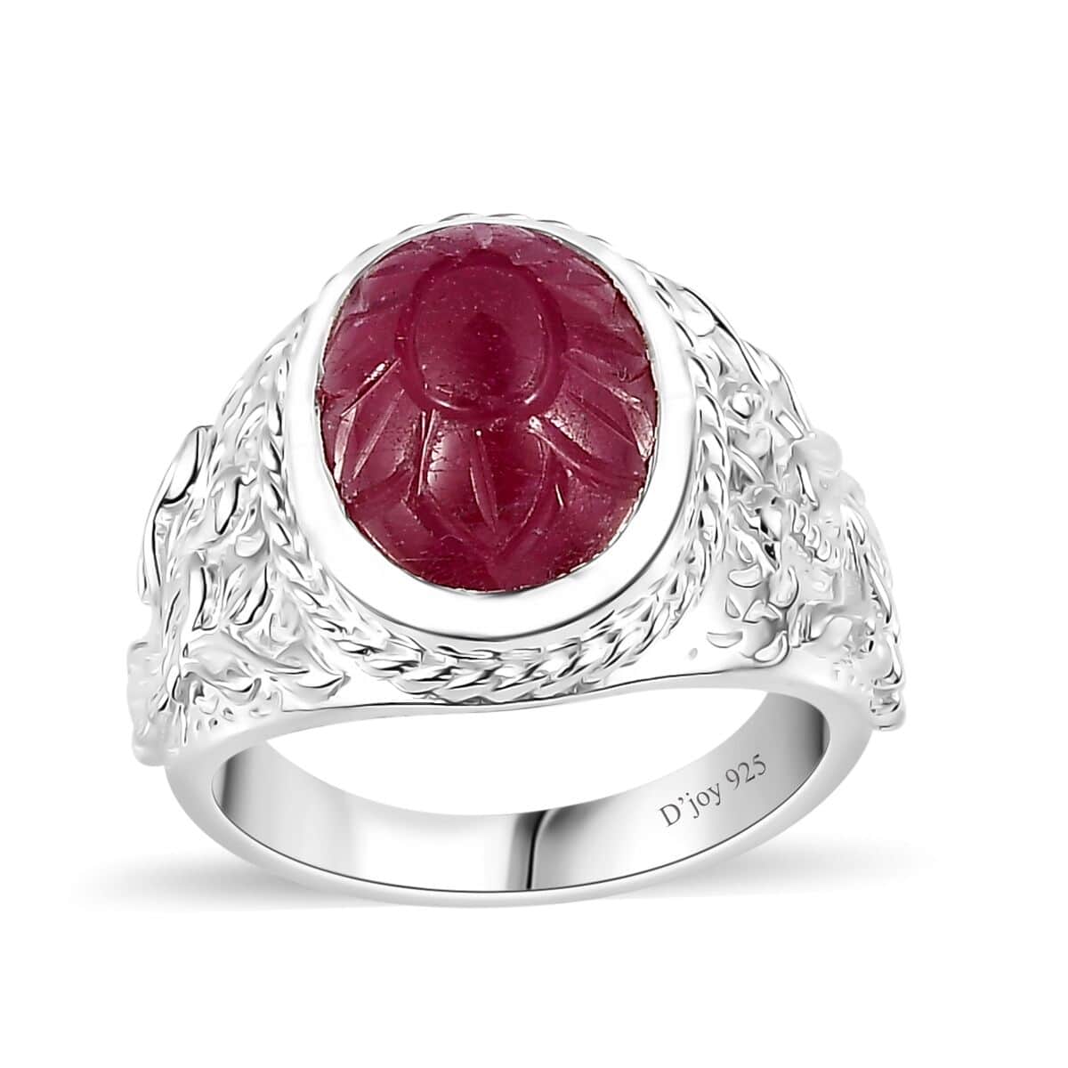 Indian Artistry Niassa Ruby (FF) Carved 8.85 ctw Peacock Ring in Sterling Silver (Size 7.0) image number 0