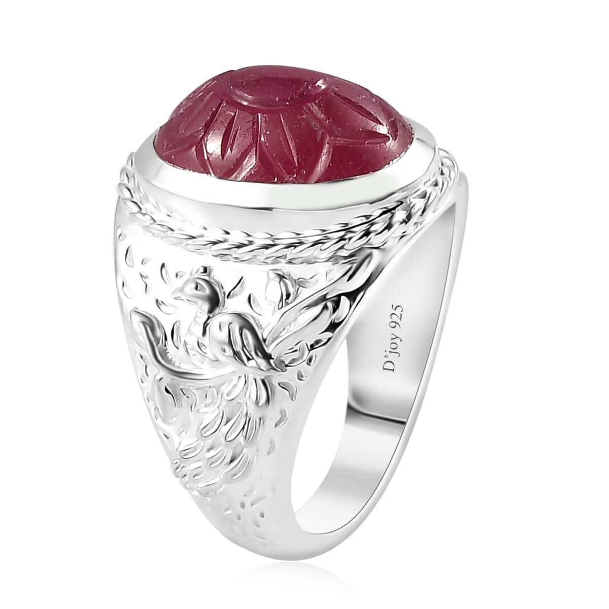 Indian Artistry Niassa Ruby (FF) Carved 8.85 ctw Peacock Ring in Sterling Silver (Size 7.0) image number 3