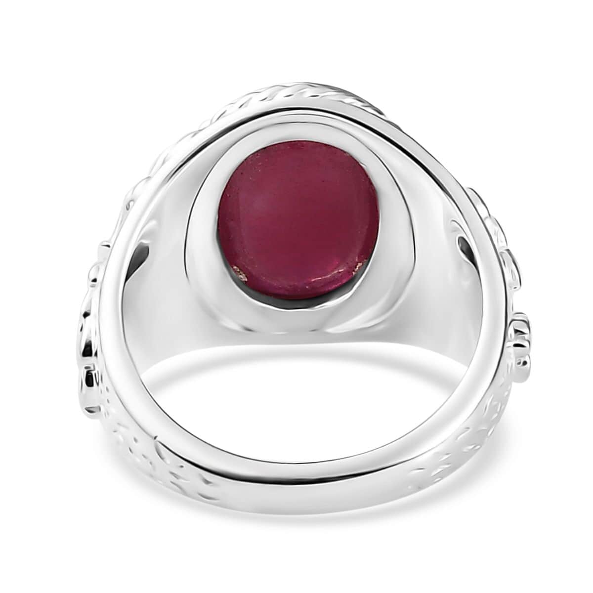 Indian Artistry Niassa Ruby (FF) Carved 8.85 ctw Peacock Ring in Sterling Silver (Size 7.0) image number 4