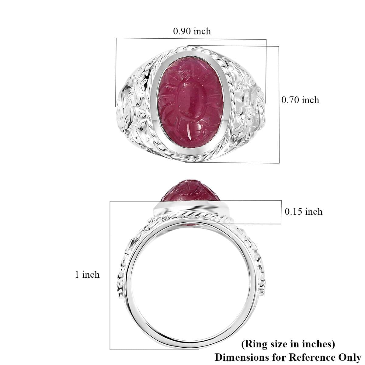 Indian Artistry Niassa Ruby (FF) Carved 8.85 ctw Peacock Ring in Sterling Silver (Size 7.0) image number 5