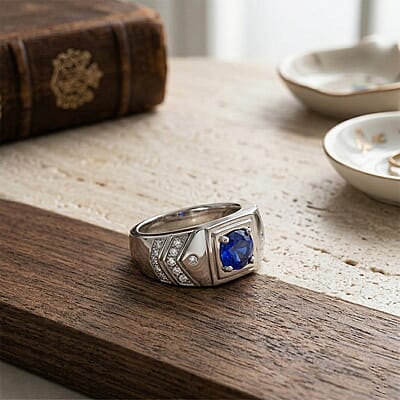 Tanzanian Blue Spinel (DF) and White Zircon 1.50 ctw Ring in Rhodium Over Sterling Silver (Size 5.5)