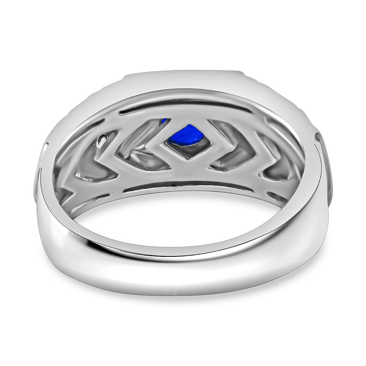 Tanzanian Blue Spinel (DF) and White Zircon 1.50 ctw Ring in Rhodium Over Sterling Silver (Size 5.5)