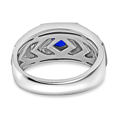 Tanzanian Blue Spinel (DF) and White Zircon 1.50 ctw Ring in Rhodium Over Sterling Silver (Size 5.5)
