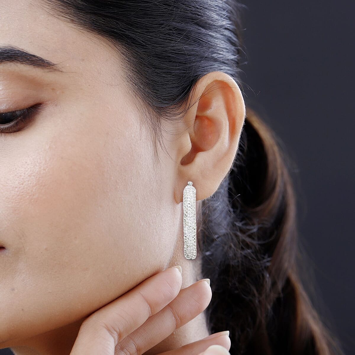 White Crystal Earrings in Sterling Silver image number 2
