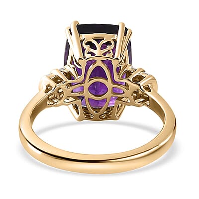Luxoro 10K Yellow Gold AAA Moroccan Amethyst and G-H I2 Diamond Ring (Size 10.0) 7.35 ctw