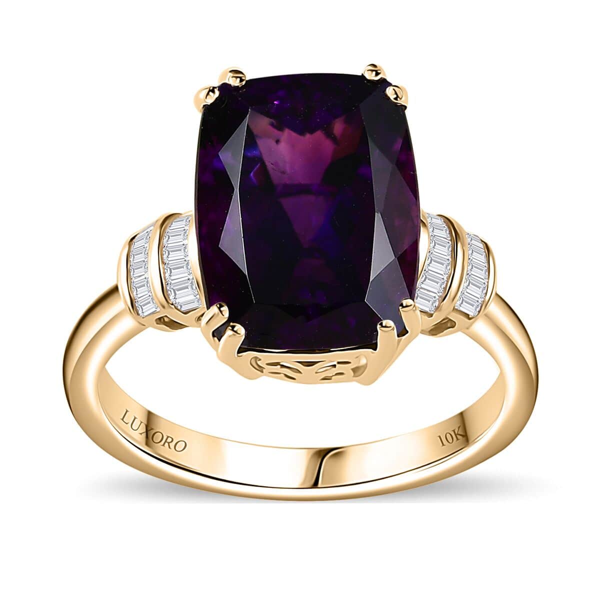 Luxoro 10K Yellow Gold AAA Moroccan Amethyst, Diamond (G-H, I2) (0.15 cts) Ring (Size 10.0) 7.35 ctw image number 0