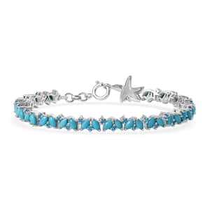 Premium Sleeping Beauty Turquoise and Malgache Neon Apatite Star Fish Motif Bracelet in Rhodium Over Sterling Silver (7.25 In) 7.10 ctw