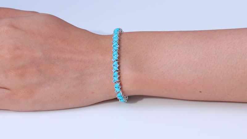 Premium Sleeping Beauty Turquoise and Malgache Neon Apatite Star Fish Motif Bracelet in Rhodium Over Sterling Silver (7.25 In) 7.10 ctw