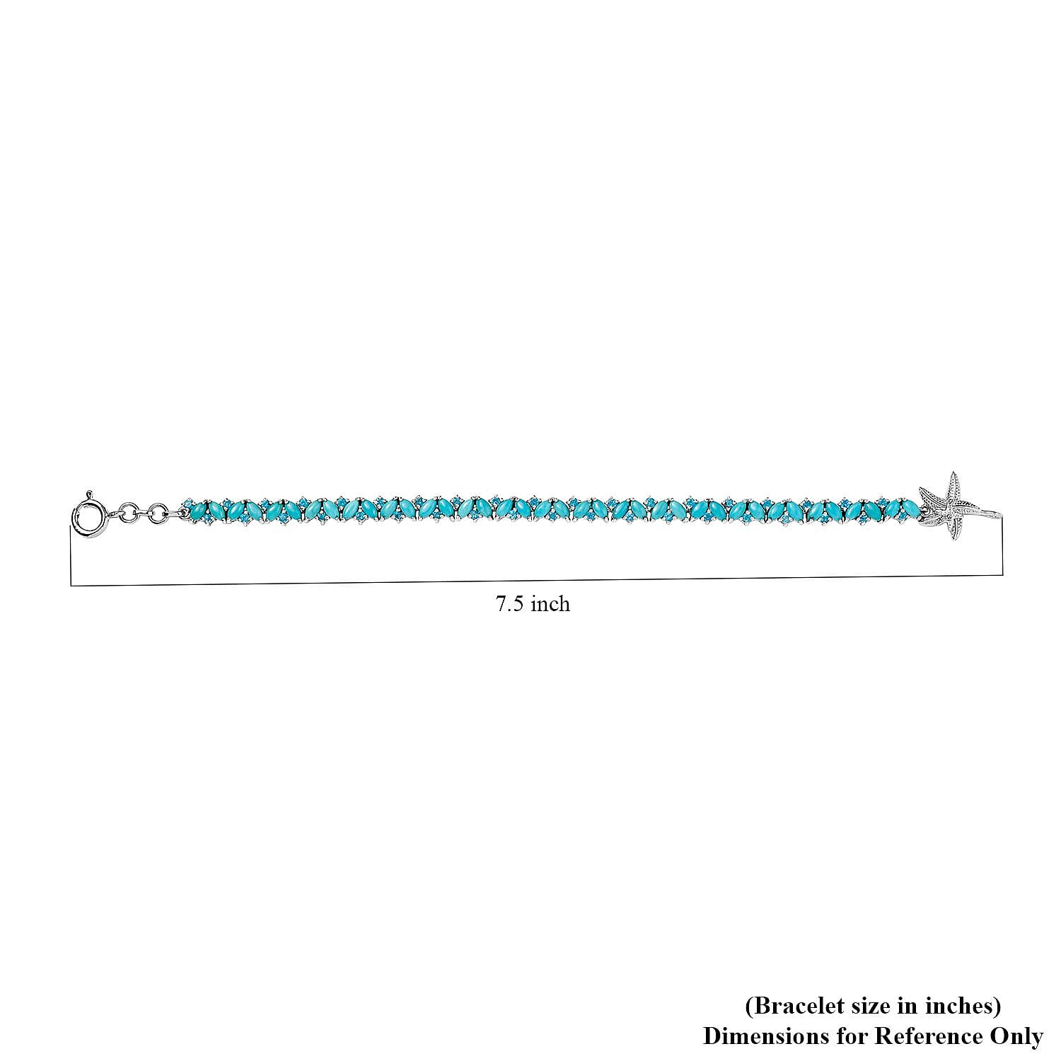 Premium Sleeping Beauty Turquoise and Malgache Neon Apatite Star Fish Motif Bracelet in Rhodium Over Sterling Silver (7.25 In) 7.10 ctw