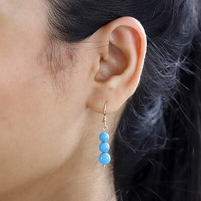 10K Yellow Gold AAA Sleeping Beauty Turquoise Lever Back Earrings 9.75 ctw