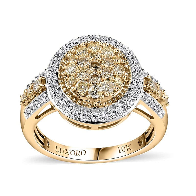 Luxoro 10K Yellow Gold I3 Natural Yellow and White Diamond Ring (Size 10.0) 4.45 Grams 1.00 ctw