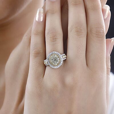 Luxoro 10K Yellow Gold I3 Natural Yellow and White Diamond Ring (Size 10.0) 4.45 Grams 1.00 ctw
