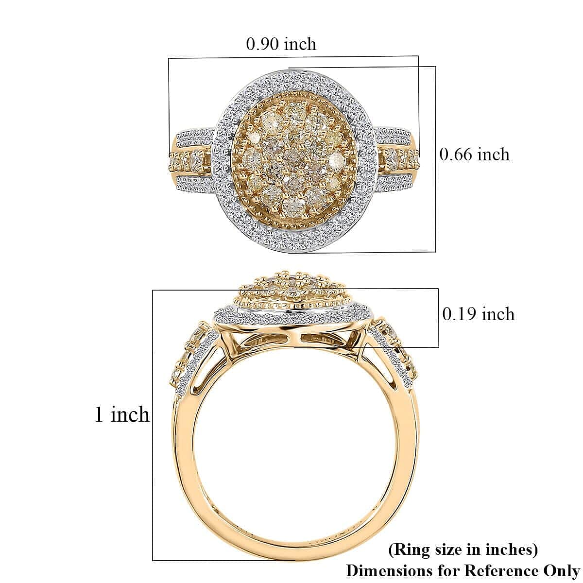 Luxoro 10K Yellow Gold I3 Natural Yellow and White Diamond Ring (Size 10.0) 4.45 Grams 1.00 ctw