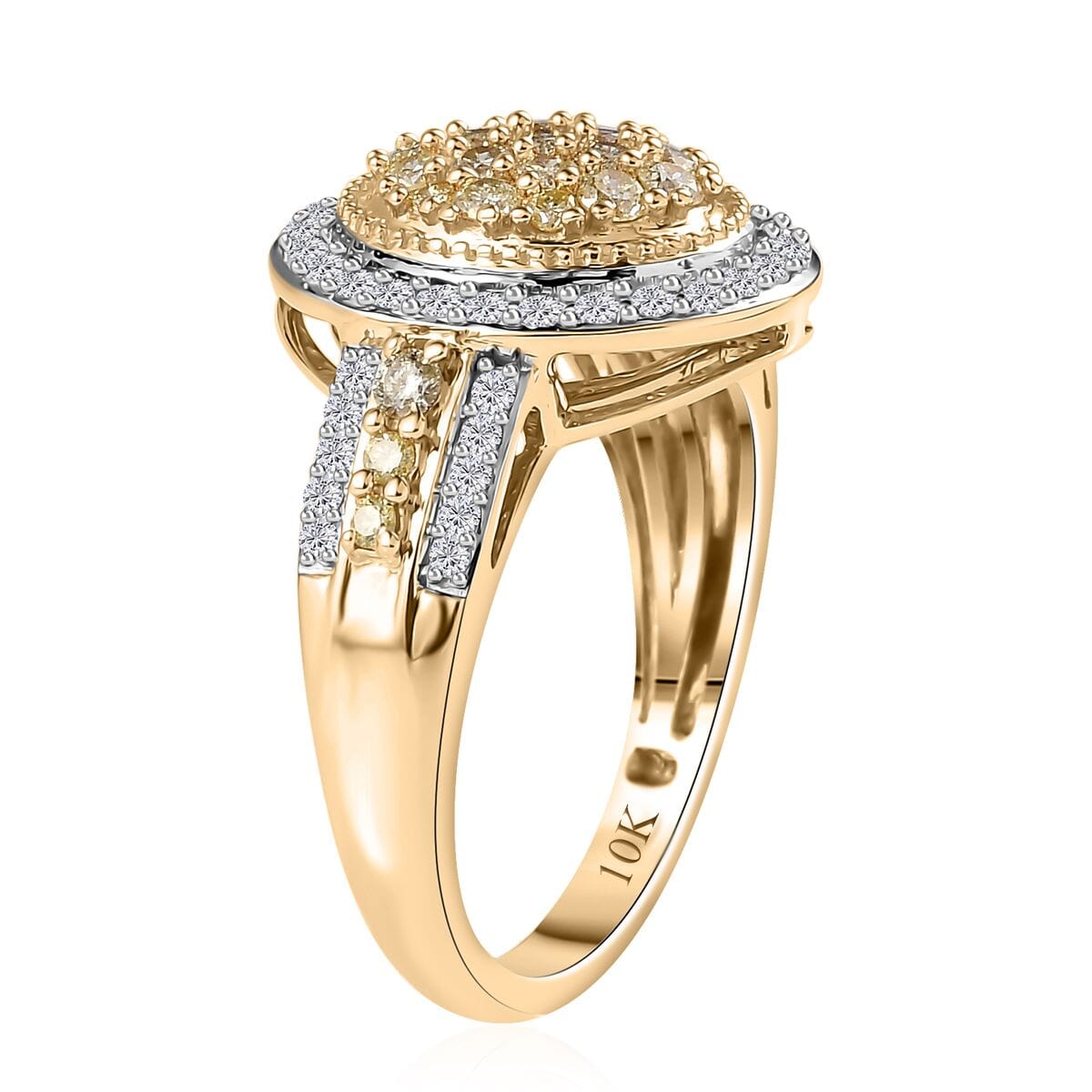 Luxoro 10K Yellow Gold I3 Natural Yellow and White Diamond Ring (Size 9.0) 4.45 Grams 1.00 ctw image number 3