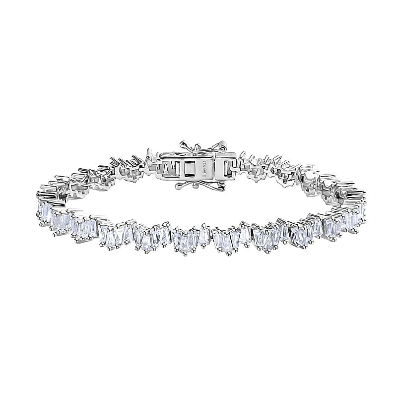 White Zircon Bracelet in Rhodium Over Sterling Silver (6.50 In) 6.50 ctw