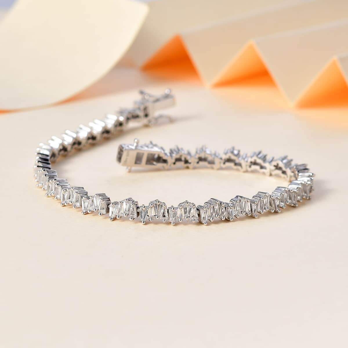 One Time Only White Zircon Bracelet in Rhodium Over Sterling Silver (8.00 In) 15.10 ctw image number 1