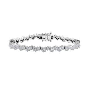 White Zircon Bracelet in Rhodium Over Sterling Silver (7.25 In) 7.35 ctw