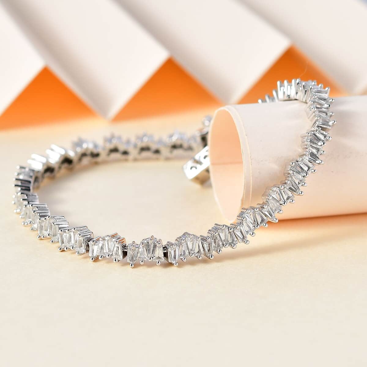 White Zircon Bracelet in Rhodium Over Sterling Silver (7.25 In) 7.35 ctw image number 1