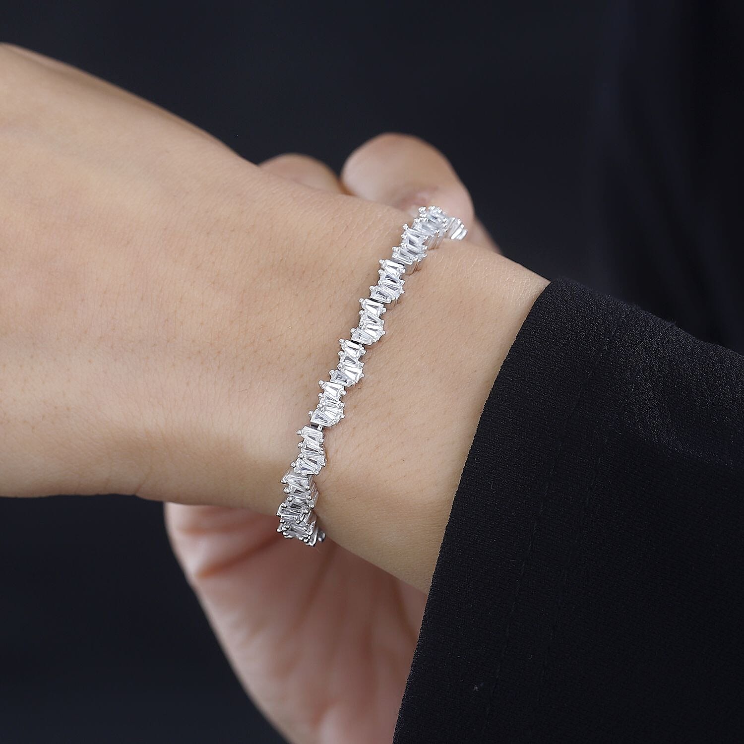 Buy White Zircon Bracelet in Rhodium Over Sterling Silver