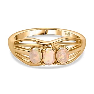 Ethiopian Welo Opal 0.30 ctw Ring in 18K Vermeil Yellow Gold Over Sterling Silver (Size 10.0)