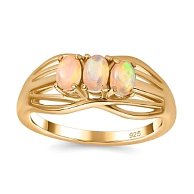 Ethiopian Welo Opal 0.30 ctw Ring in 18K Vermeil Yellow Gold Over Sterling Silver (Size 10.0)